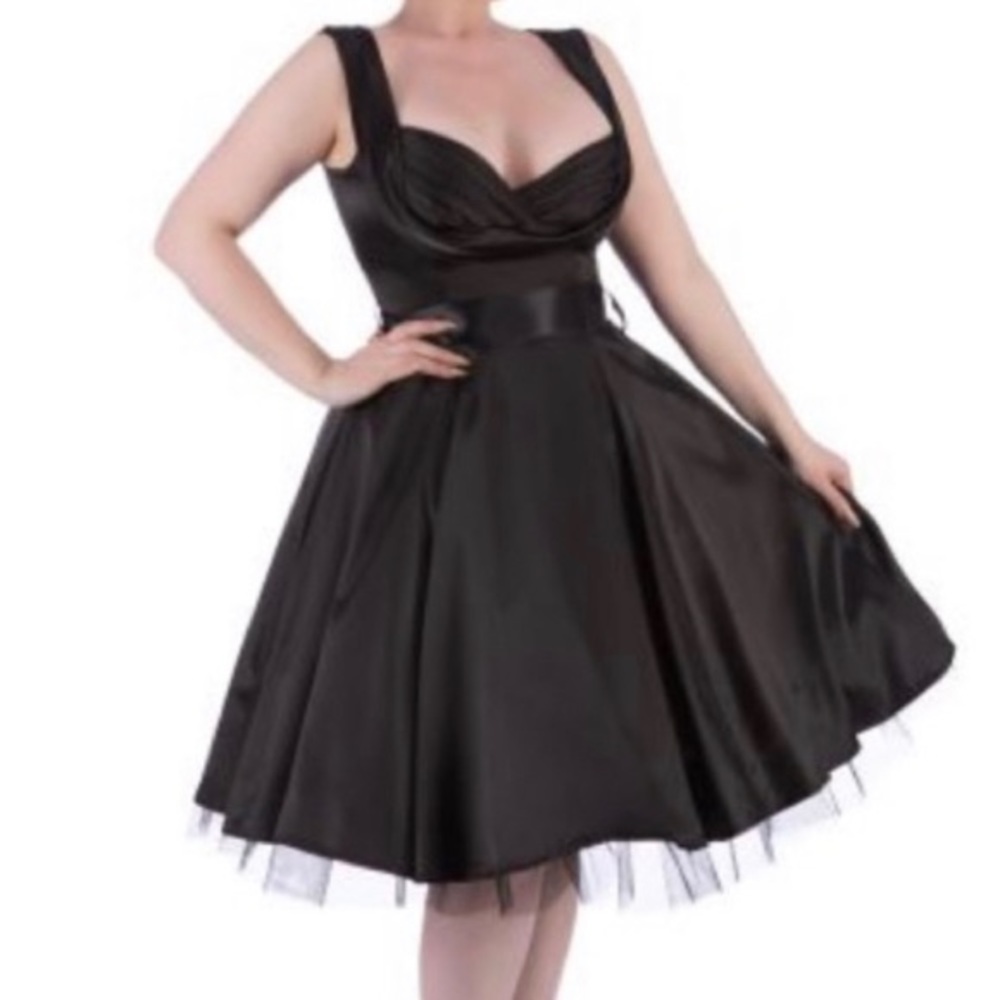1950s Reproduction Black Satin Swing Dress
